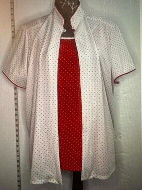 Vintage Sour Puss 2 Piece Blouse/Collard Shirt set Size XL Red/White